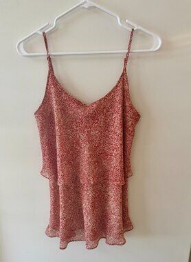 Cabi Red Cream Floral Tiered Ruffle Camisole Top Medium